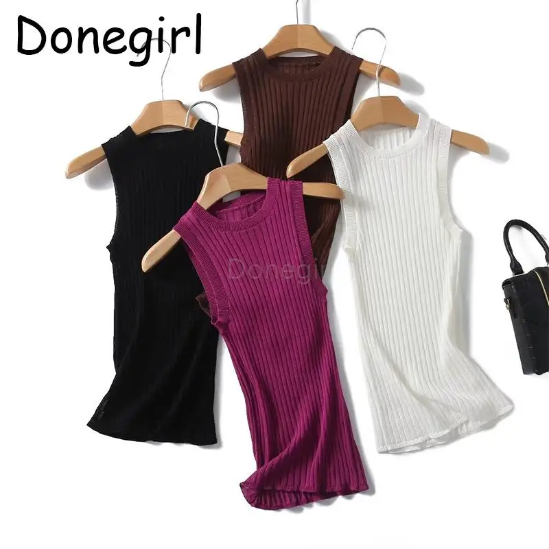 Donegirl 2024 New Women Spring Summer Fashion Sleeveless Solid Knitted Vest Basic Versatile Slim Casual Simple Female Tops