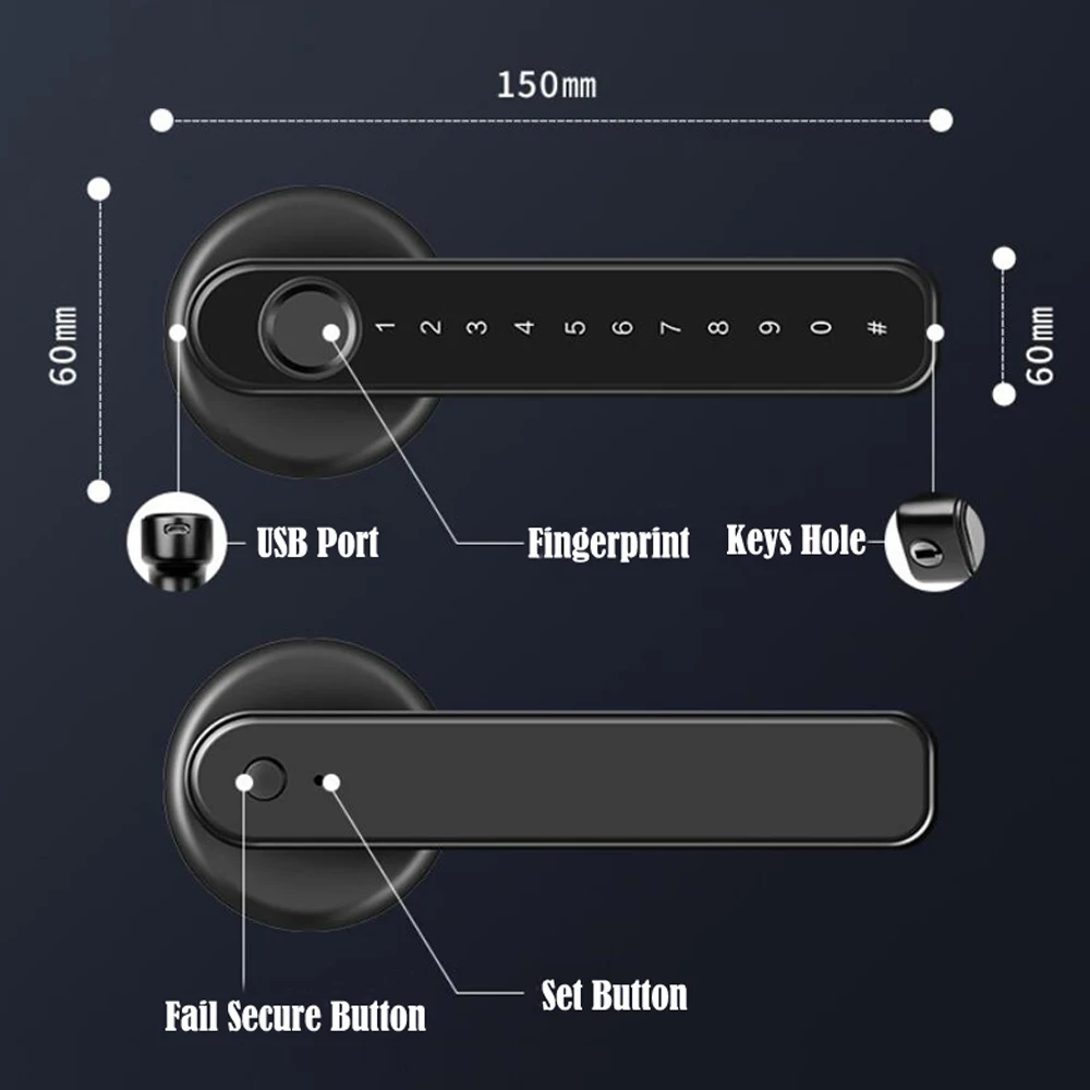 Fingerprint Electronic Smart Door Lock  Bluetooth Password Tuya/TTLOCK APP Unlock and Mechanical Key Entry Wood Lock