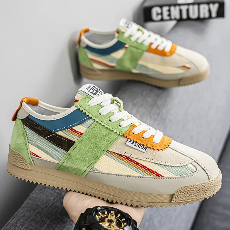 

Men's Colorful Patchwork Retro Sneakers 2026 New Vintage Canvas Suede Casual Shoes Breathable Non-Slip Streetwear Walking Shoes
