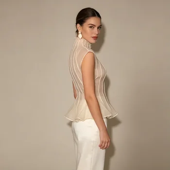 Nadia Sheer Wave Peplum Blouse