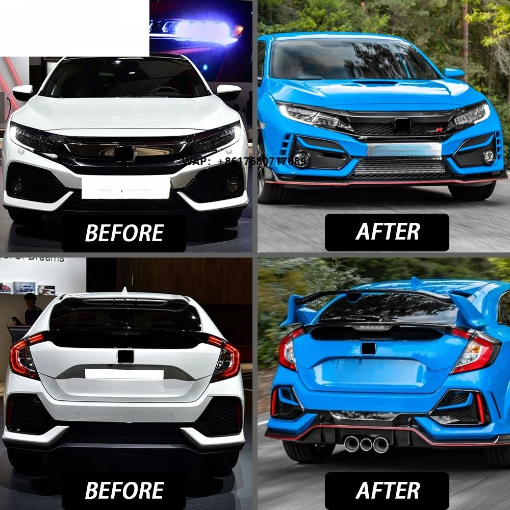 Auto Facelift Refit Body Kit for CIVIC FC1 FK7 2016-2020 Upgrade ToWide FK8 Type-R Style Front Rear Bumper Fender Skirt