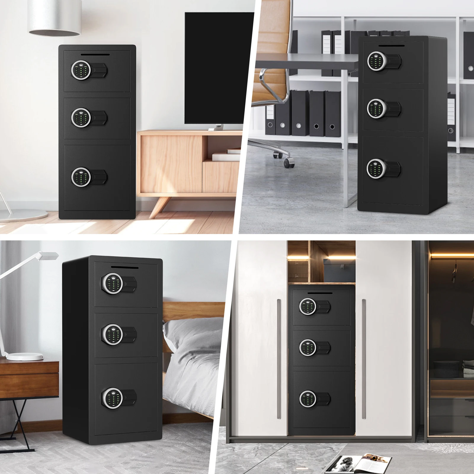 8.0 Cub Extra Large Home Safe Box Fireproof Waterproof with 3 Door, Digital Safe with Quick Access Deposit Slot