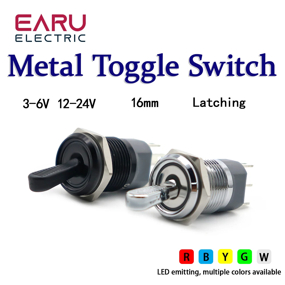 

16mm 10A ON-OFF Slide Power High Current Metal Toggle Switch Waterproof Push Button 2 Positions 1NO1NC Illuminated Led Red Green