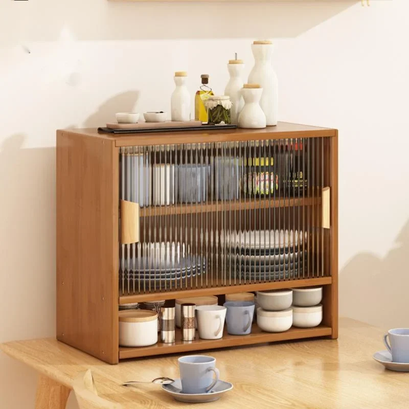 Japanese-Type Multi-functional Dining Cabinet Kitchen Storage Cabinet Solid Wood Glass Door Dustproof Cup Storage Organization