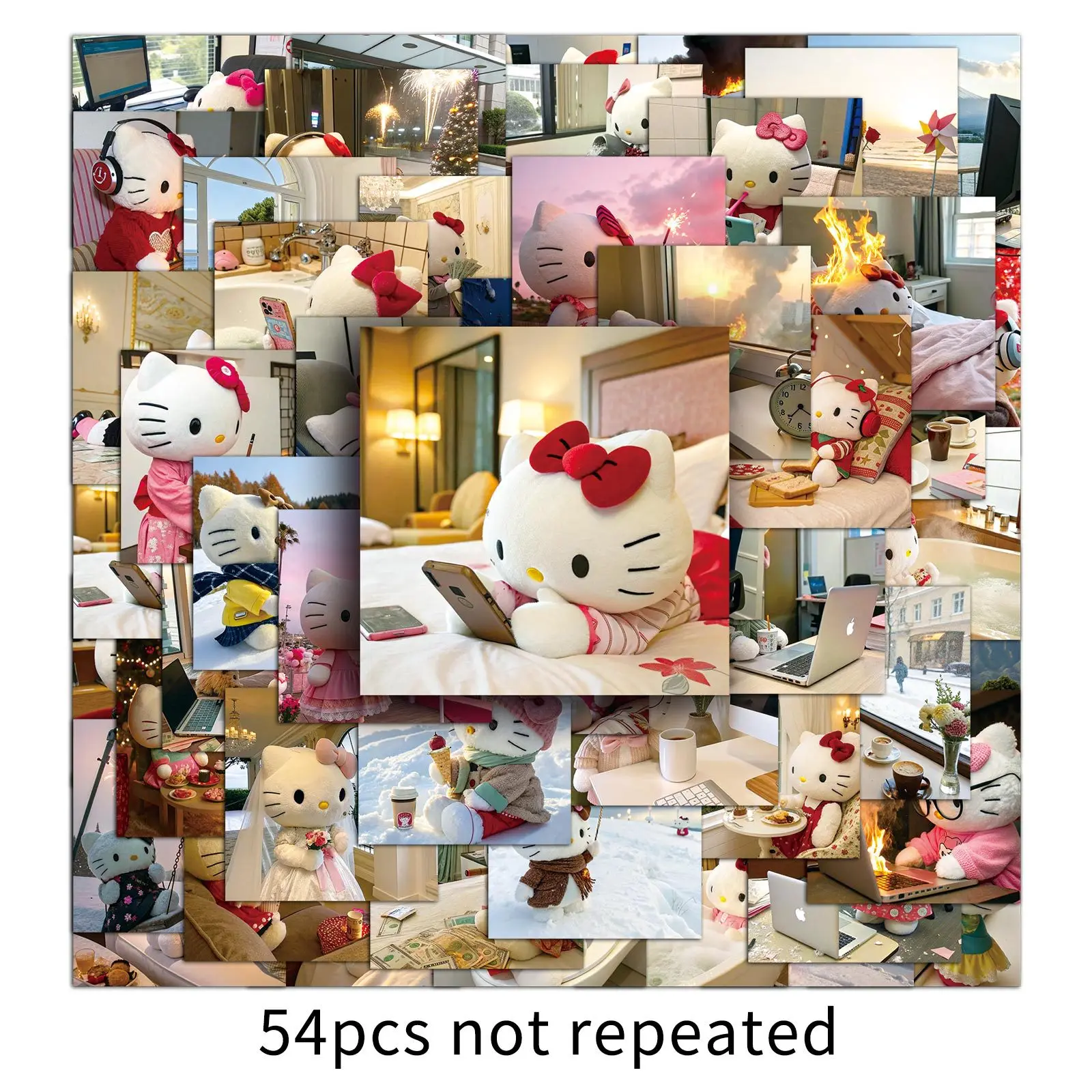54 шт., наклейка «Hello Kitty», повседневная милая забавная мультяшная наклейка с граффити, персонализированная креативная наклейка «сделай сам», шкаф для холодильника, настольного скутера