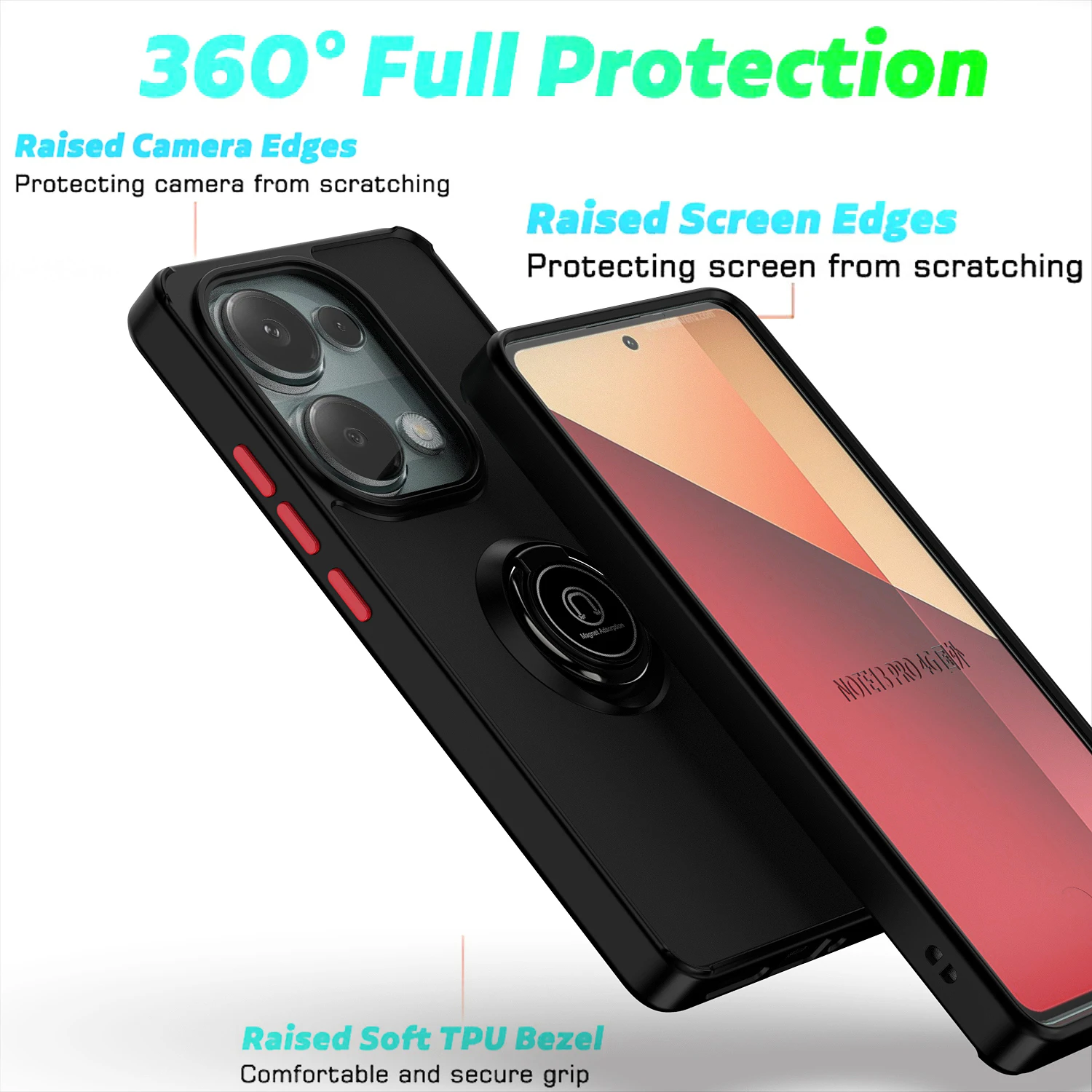 Camera protecti case For Xiaomi Redmi Note 13 Pro 4G Matte Shockproof Case Redmi Note13 Pro 4G Magnetic Ring Stand Cover Fundas