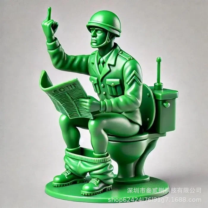 Funny Green Army Woman Desk Figure With Male And Female Soldiers Raising Middle Fingers, Quirky Office Table Decor For Gift