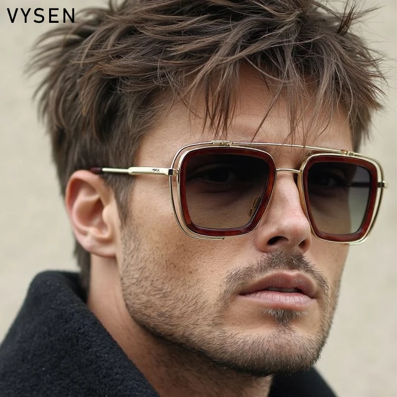 

Vintage Square Sunglasses Men Big Steampunk Fashion 2025 Luxury Brand Trendy Metal Frame Sun Glasses Driving Eyewear Shades