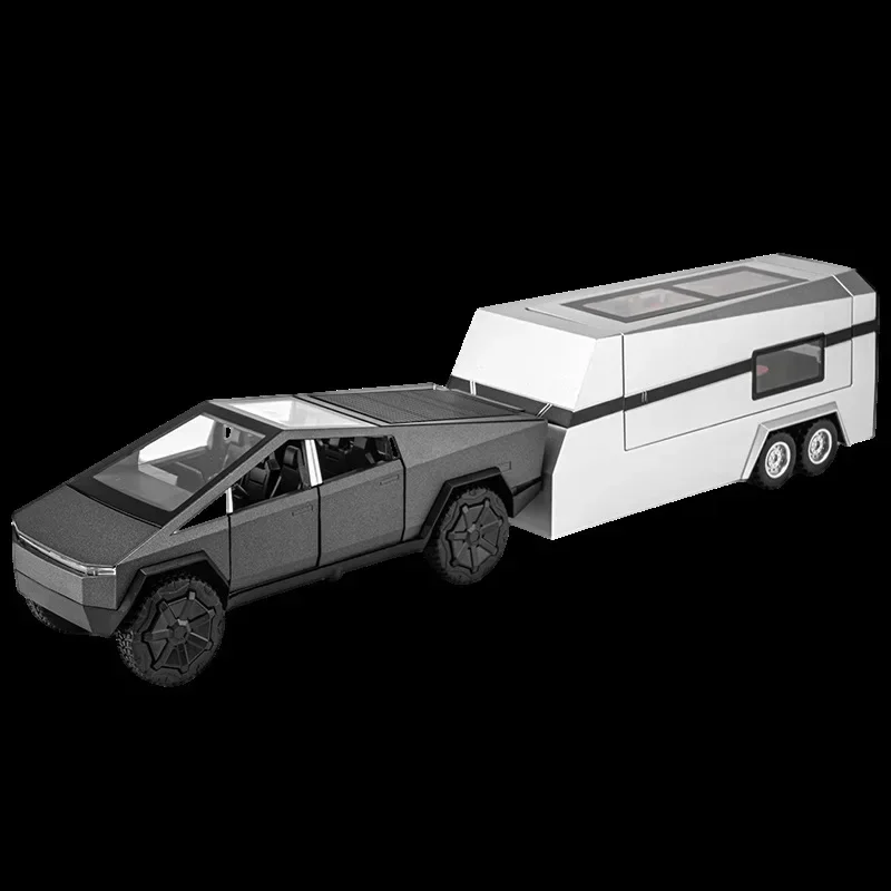 

1/24 Tesla Cybertruck пикап-прицеп модель автомобиля из сплава литой металлический игрушечный внедорожник модель грузовика со звуком и фотографией детские подарки