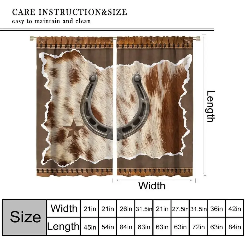 Blackout Curtains for Western Style, Rustic Cowhide Design, Suitable for Living Room and Bedroom, 84 W x 84 L