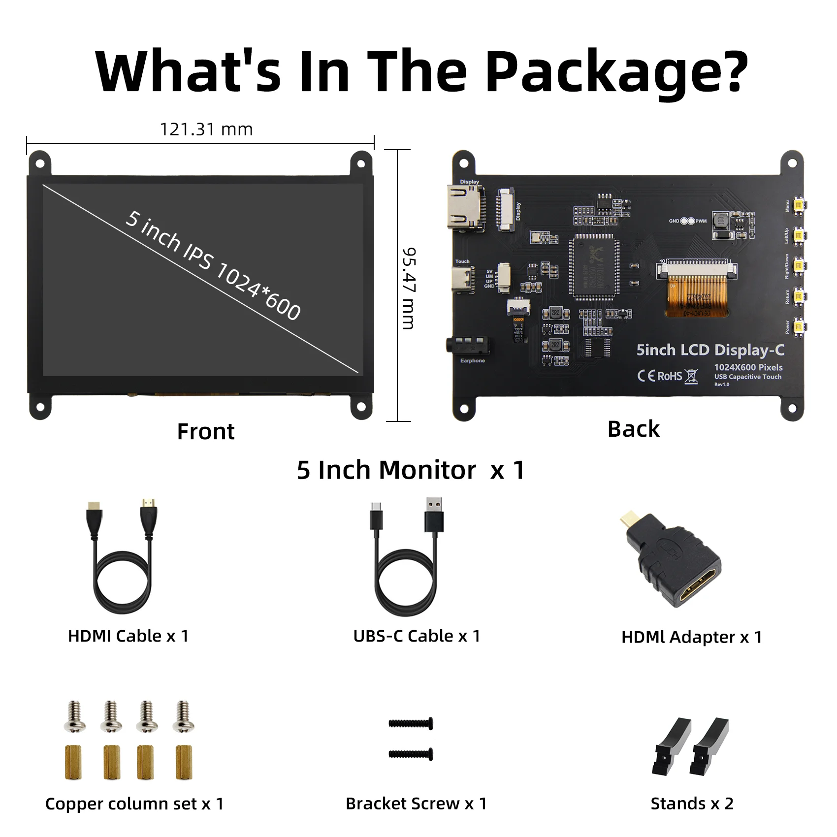 شاشة iPistBit 5 بوصة Raspberry Pi شاشة تعمل باللمس 1024*600 HDMI IPS شاشة سعوية لـ Raspberry Pi 5 4 3 2 بدون سائق