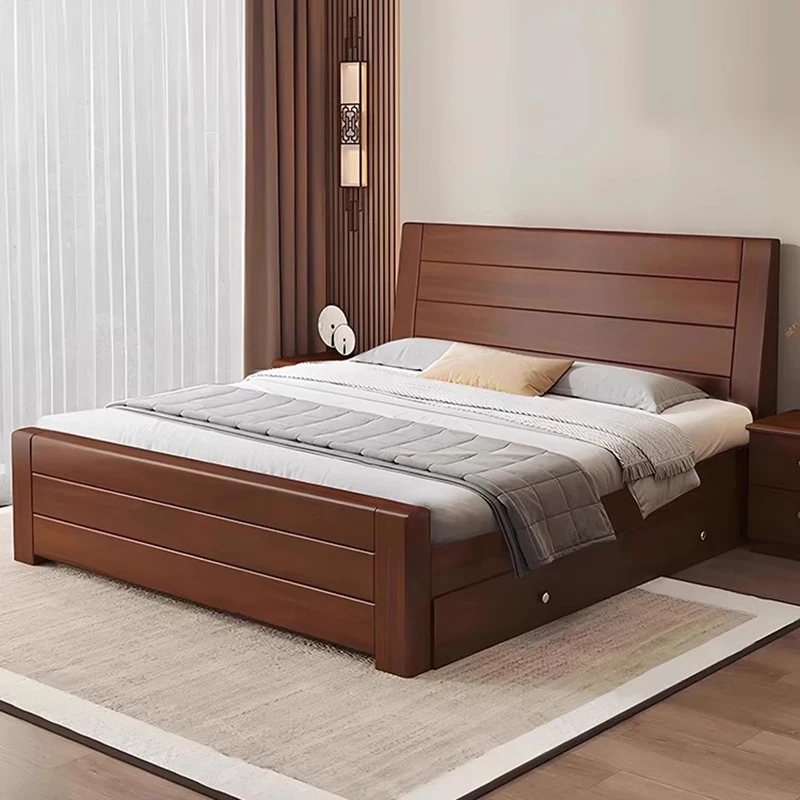 Customizable Letto semplice in legno Design salvaspazio Conservazione per dormire Testiere letto moderne Camera da letto Doppio