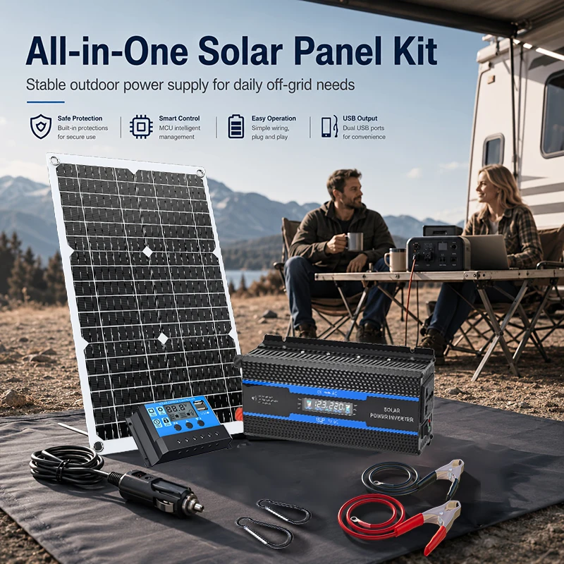 Off-Grid Solar Power System 600W Flexible Solar Panel +10000W Inverter +100A Controller DC12V Convert To AC220V for Outdoor Home