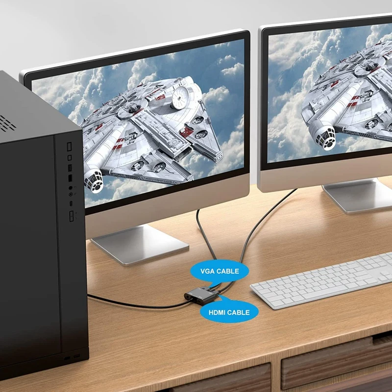 VGA เป็น HDTV + VGA Converter เชื่อมต่อคอมพิวเตอร์จอมอนิเตอร์หน้าจอคู่พร้อมสายเคเบิลอะแดปเตอร์แสดงผลพร้อมตัวแปลงไฟฟ้า