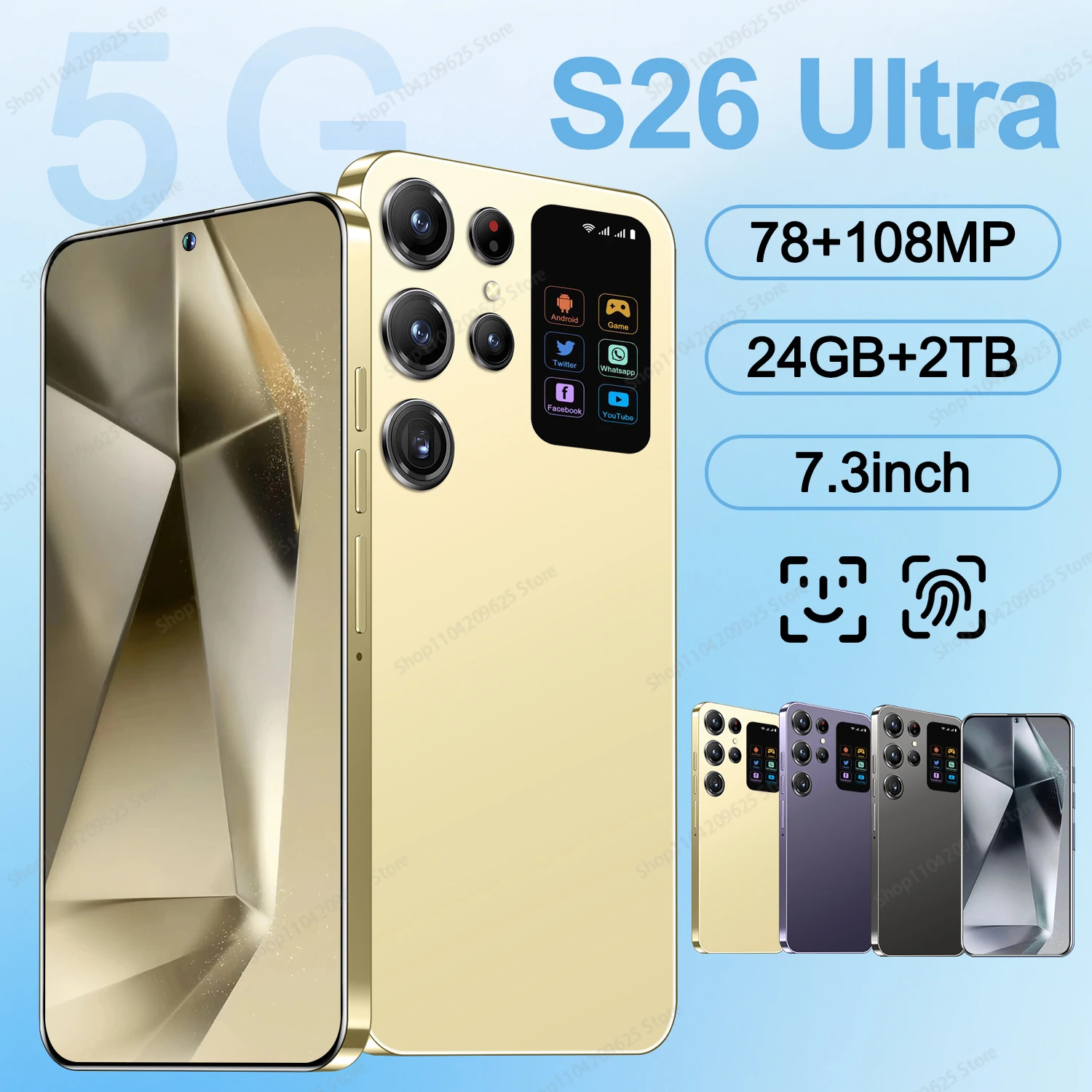 

2024 New Global S26 Ultra Smartphone 16GB+1TB 7.3 HD Screen 32GB+2TB 8000mAh Android 14 Celulare 5G Dual Sim Snapdragon8 gen3