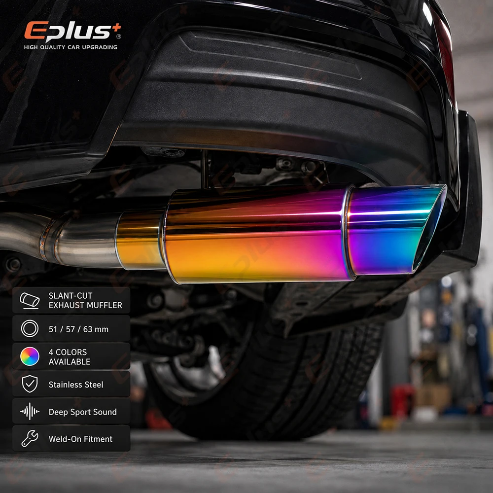 EPLUS Universal Car&Motorcycle Stainless Steel Exhaust Muffler Slant Cut Tip Car Exhaust Resonator 51/57/63mm Inlet