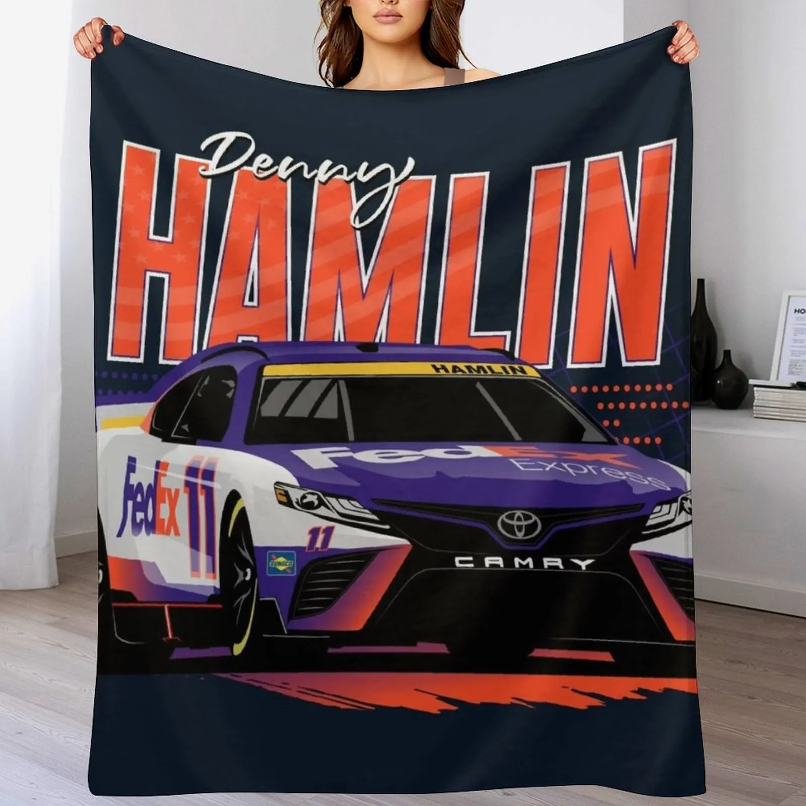 Denny Hamlin 2022 Nascar Playoffs Throw Blanket Luxury Designer Hairys Soft Big Travel Blankets