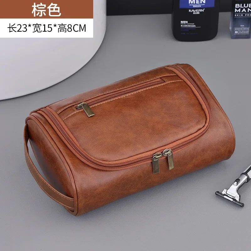 High Quality Travel Toiletry Bag For Women Men Retro PU Leather Cosmetic Bags Female Waterproof Travel Makeup Bag