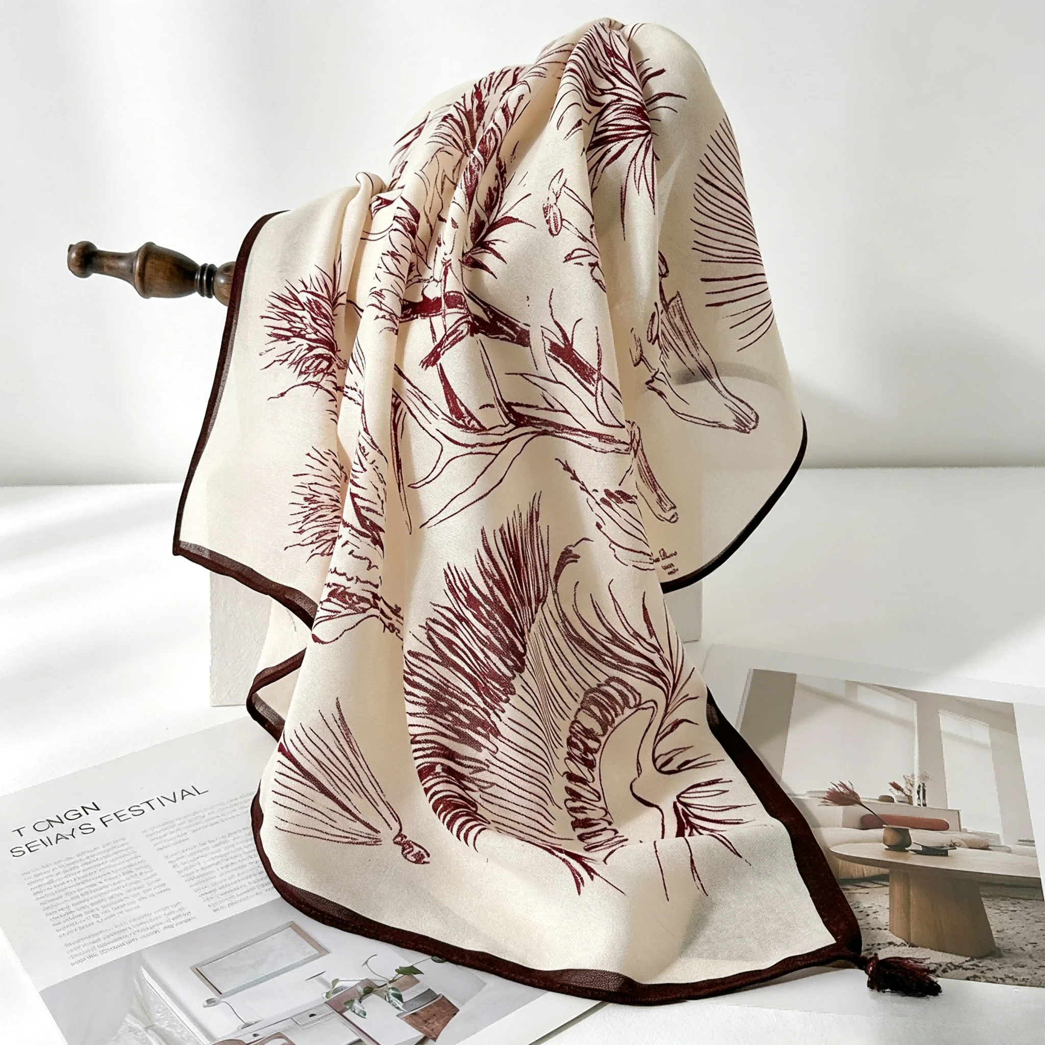 Floral Print Square Scarf for Women Summer Lightweight Ethnic Bandana with Tassels Neck Hair Elegent Hijab Neckerchief
