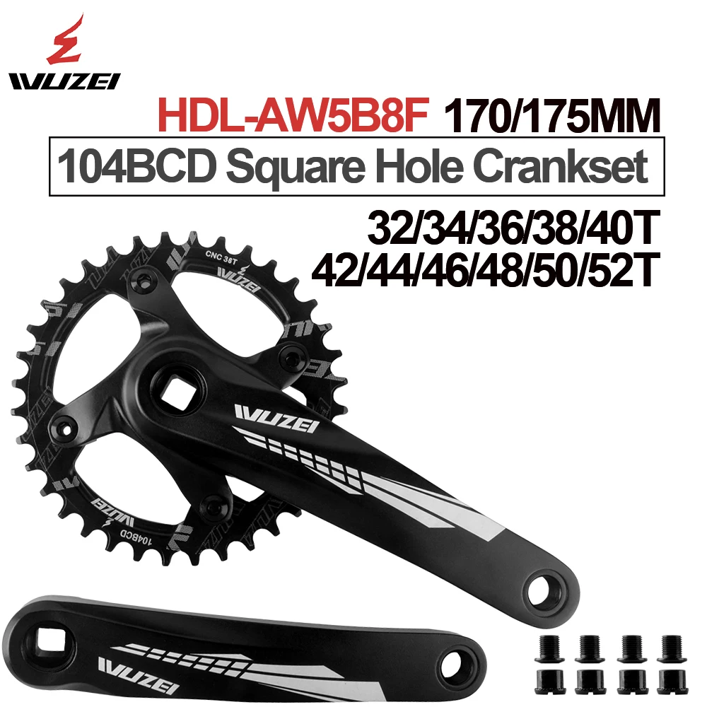 

WUZEI AW5B8F Mountain Bike 104BCD Square Hole Crank 8/9/10/11/12S 170/175 32/34/38/42/48/50/52T Sprocket MTB Bicycle Crankset