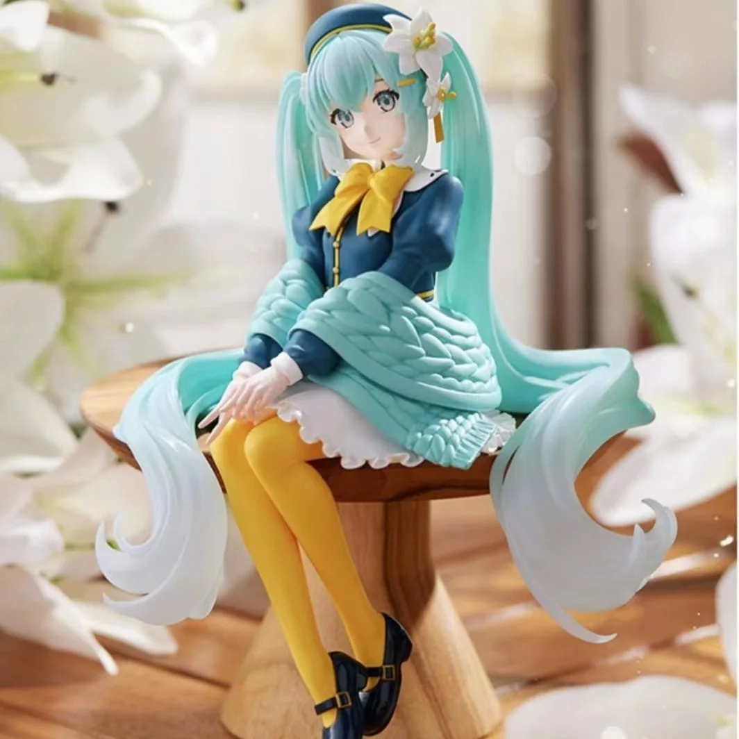 15CM 2024 New Anime Hatsune Miku Lily Fairy Sitting posture Q version kawaii Figure PVC Model Toys Doll Ornaments Gifts