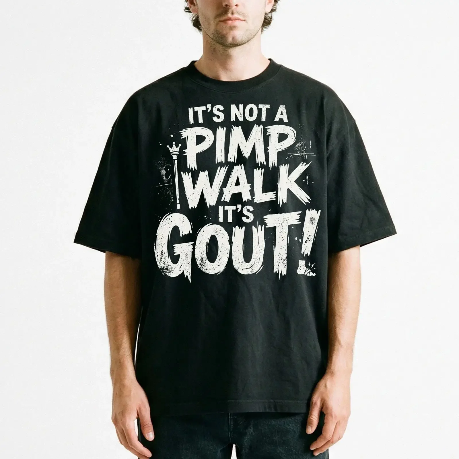 Funny Pimp Walk Gout Humor Retro Distressed Sarcastic T Shirt Medical Joke vintage Washed Breathable Top For Everyday Wear Soft