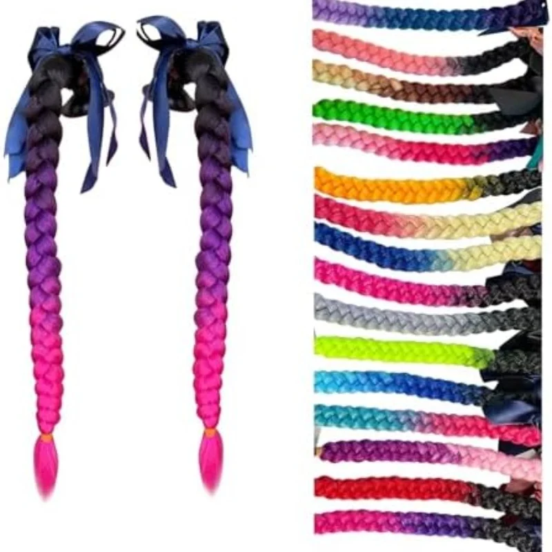 2 Stuks Helm Paardenstaart Helm Vlechten Haar Helmen Multicolor Twist Dual Pigtail Paardenstaart Met Sucker No Helm Met Zwarte Strik