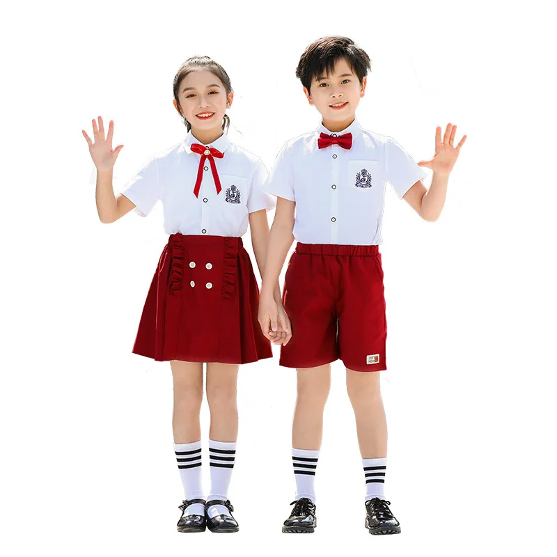 C028 Kindergarten Uniforms Summer Clothing Children's Performance Primary School Uniforms Short Sleeved Shirt Sets