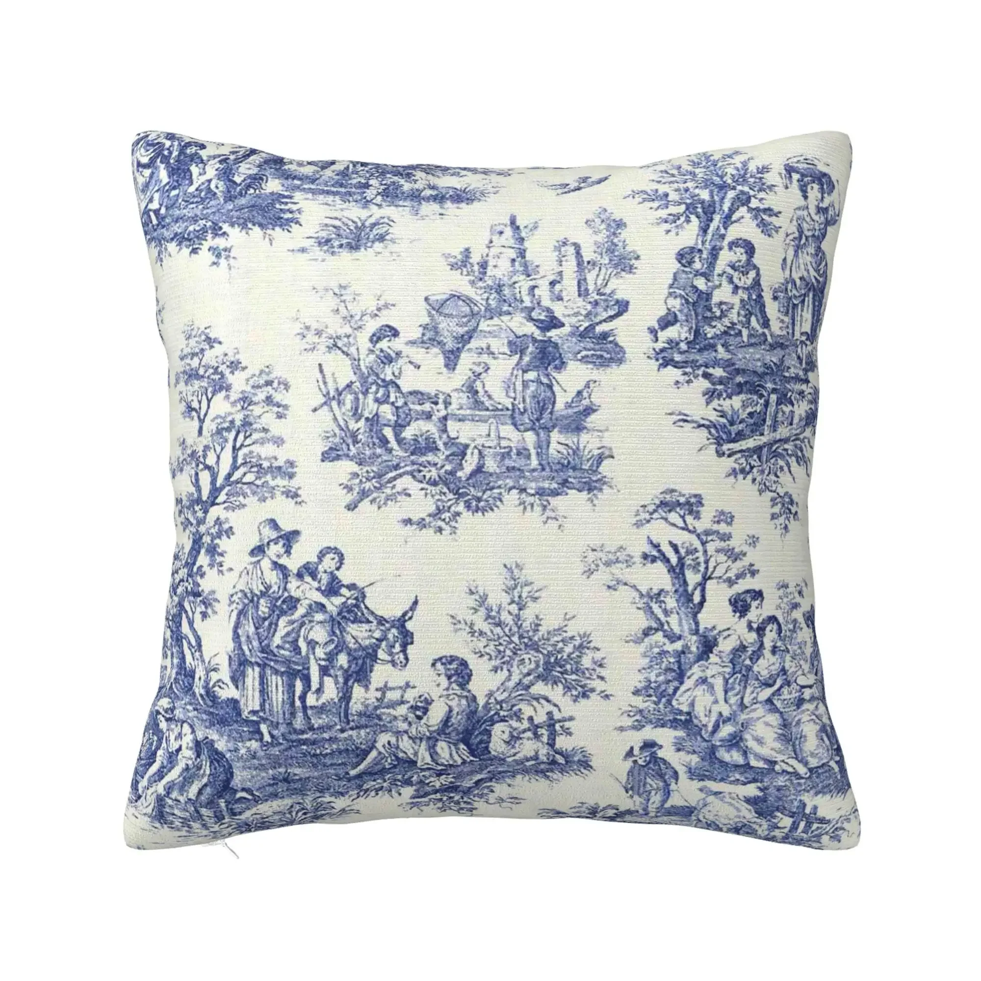 Vintage French Jouy Pillow Case France Toile De Jouy Pillow Cover French Country Decor Polyester Cotton Cushion Cover 18x18 Inch