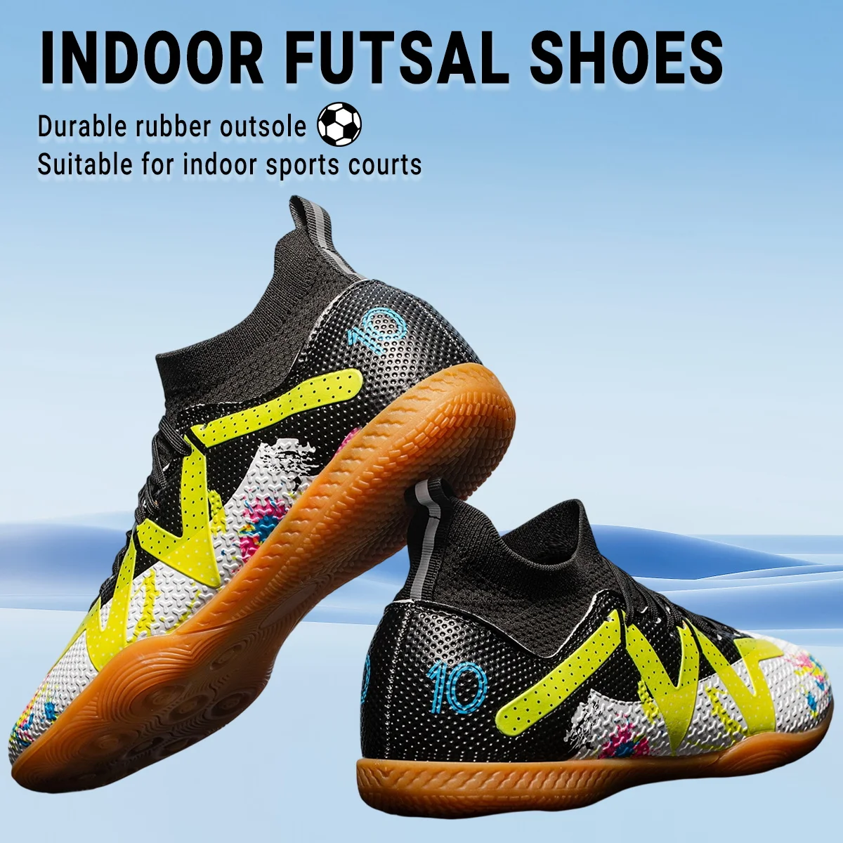 Men’s Flat Sole Futsal Soccer Shoes, Breathable Comfort Footwear For Outdoor Sports Match Training