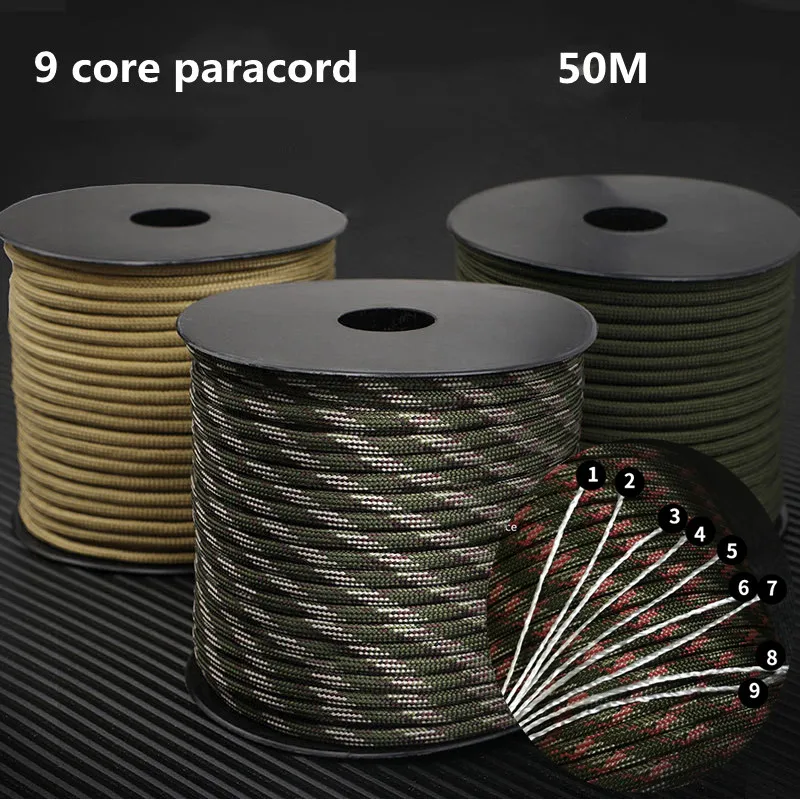 Military 9 Strand 4mm 650 Paracord 50m 100m Tactical Parachute Cord Camping Accessories DIY Weaving Rope Outdoor Survival Good