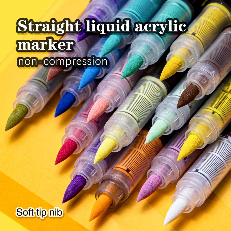 12-72 สีอะคริลิค MARKER ปากกาปากกากันน้ําแปรงนุ่ม Nib นักเรียน Art สําหรับแก้วหินโลหะแก้วไม้พลาสติกกระดาษ