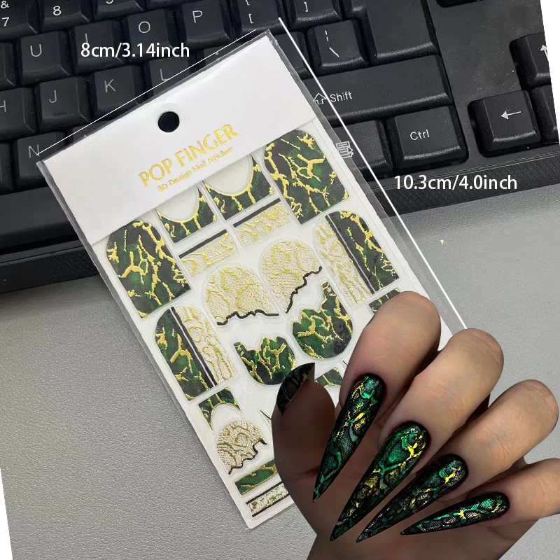 1Pcs Shiny And Charming Multicolor Serpentine Pattern  Nail Charms Adhesive Decal Manicure  French Style Nail Art