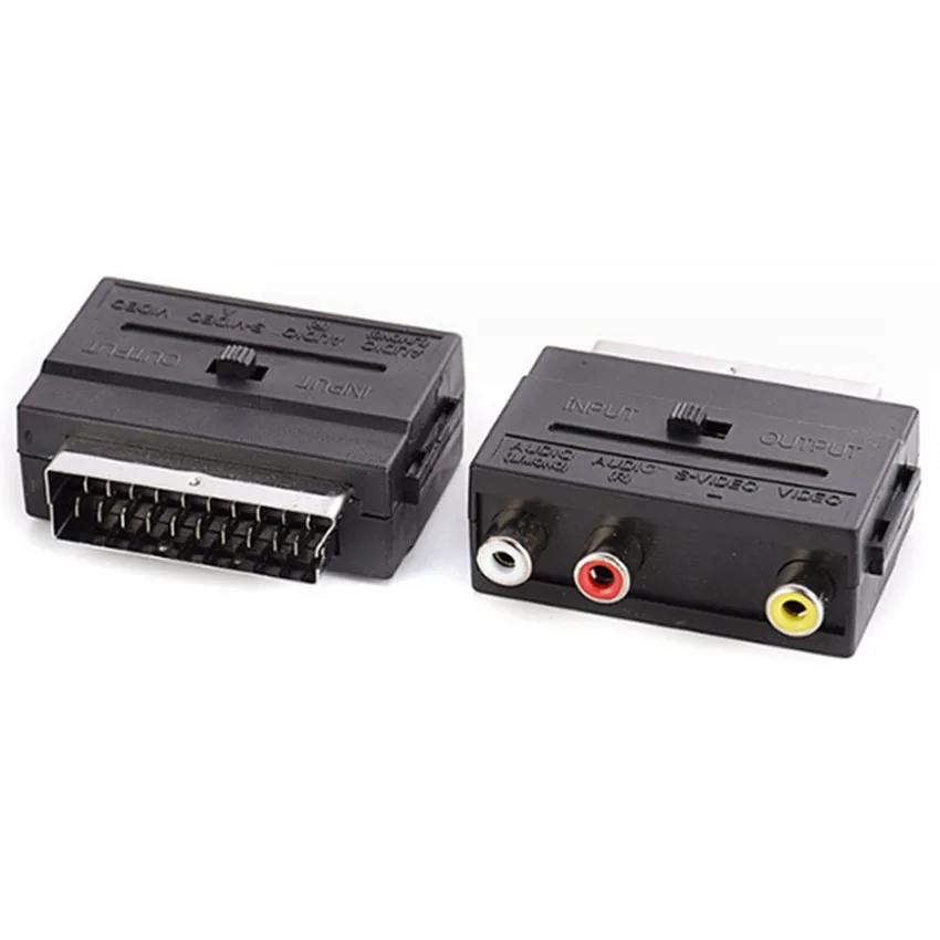 RGB SCART male to 3 RCA female AV audio video M-F adapter converter for TV VCR Scart adapter, with switch,ordinary connector