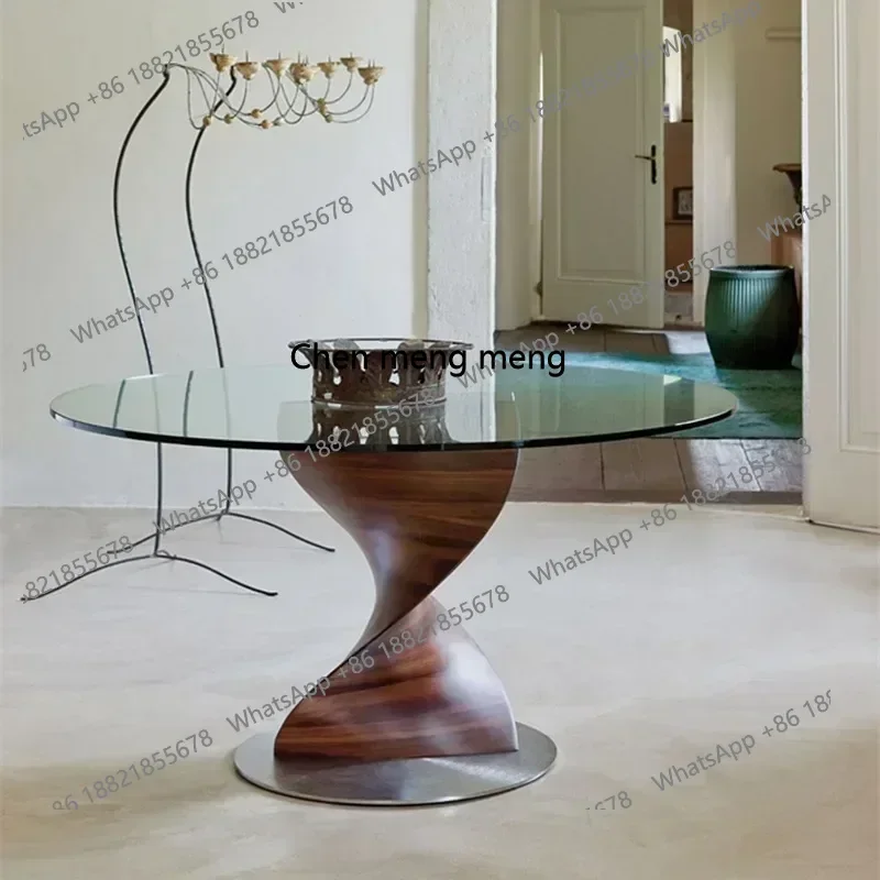 X A Black Walnut Glass round Dining Table Modern Designer Living Room Tempered Dining Table Minimalistic Square Art