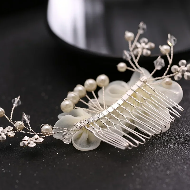 Wedding Hair Comb Flower Hair Ornaments Bride Hair Comb Pearl Rhinestone Headpiece For Women Girls Headdress Floral Jewelry image 4
