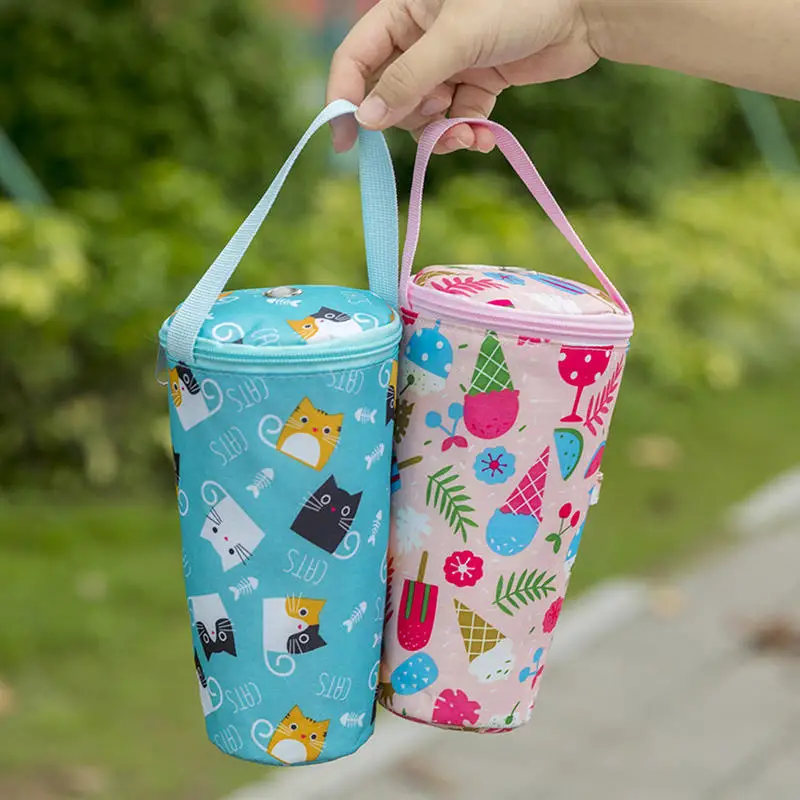 Portabicchieri da tè al latte per cartoni animati, tenuto in mano, isolato, per conservare la freschezza, borsa per tazze portatile, attrezzatura da campeggio all'aperto, viaggi, picnic, feste in spiaggia