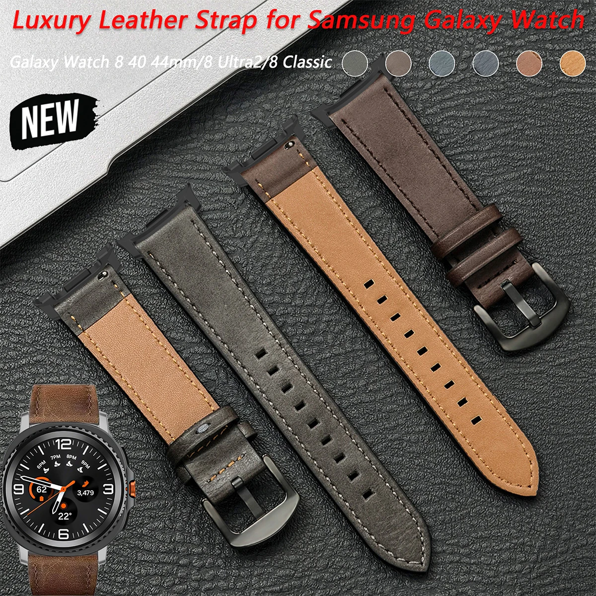 New Leather Strap for Samsung Galaxy Watch 9 8 40 44mm Ultra Quick Release Band Galaxy 8 Classic 46 Leather Bracelet Accessories
