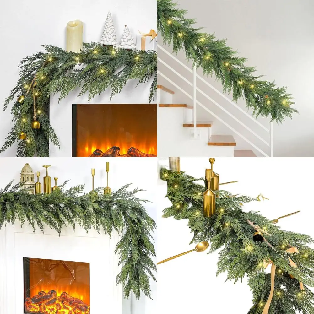 

Рождественские гирлянды с двойным настоящим сенсорным экраном длиной 6 футов со светодиодной подсветкой, реалистичная кедровая сосна для праздничного декора