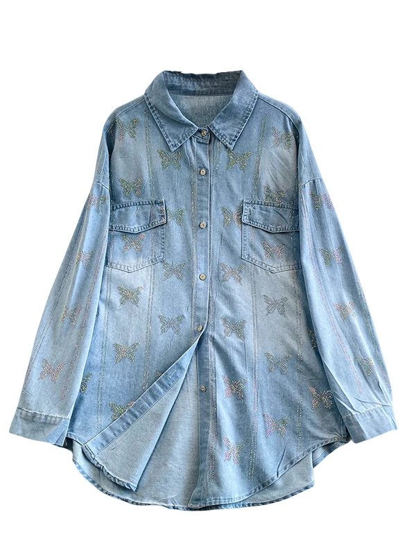 خريف وشتاء فريد من نوعه غير متكرر لتجنيد العمر بأزرار من قماش الدنيم Jaet للسيدات متعدد الاستخدامات ذو ملمس راقي من حجر الراين... #5