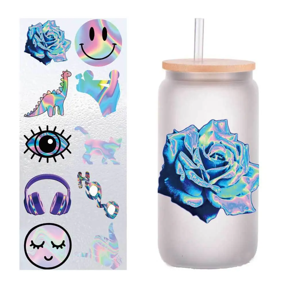 

10/pack cartoon holographic laser collection UV transfer stickers Crystal label Cup stickers customized four inches