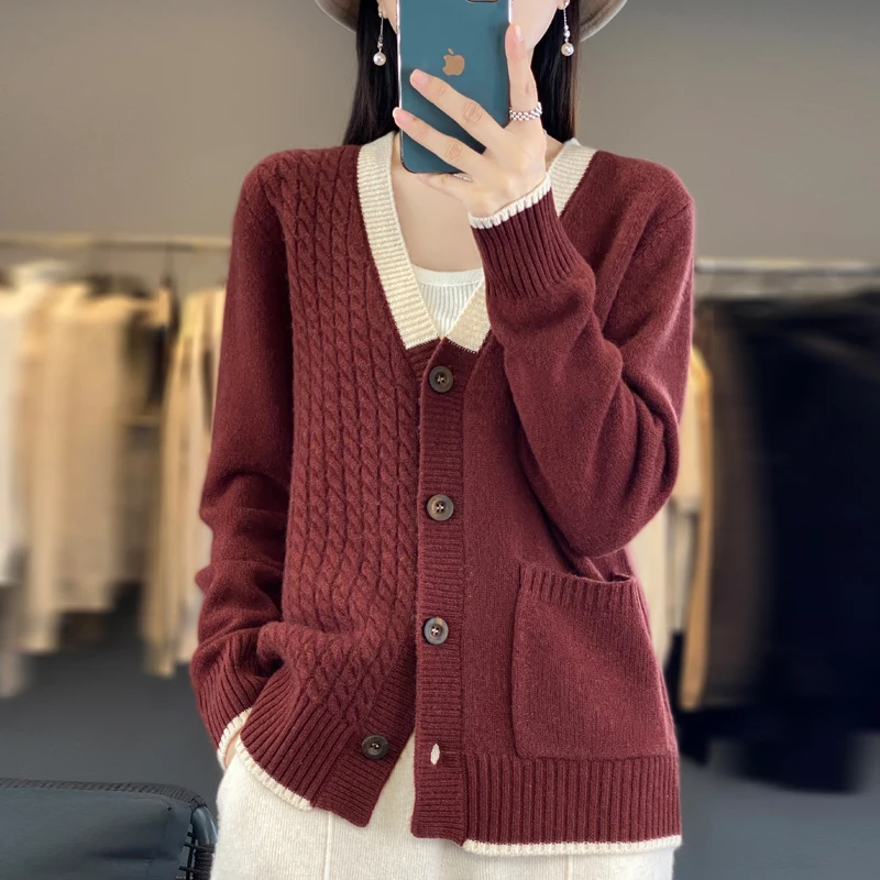 YSC2024 New Women\'s Classic Australian Pure Wool Thick Knitted Cardigan Long Sleeve Casual Quality Knitted Sweater