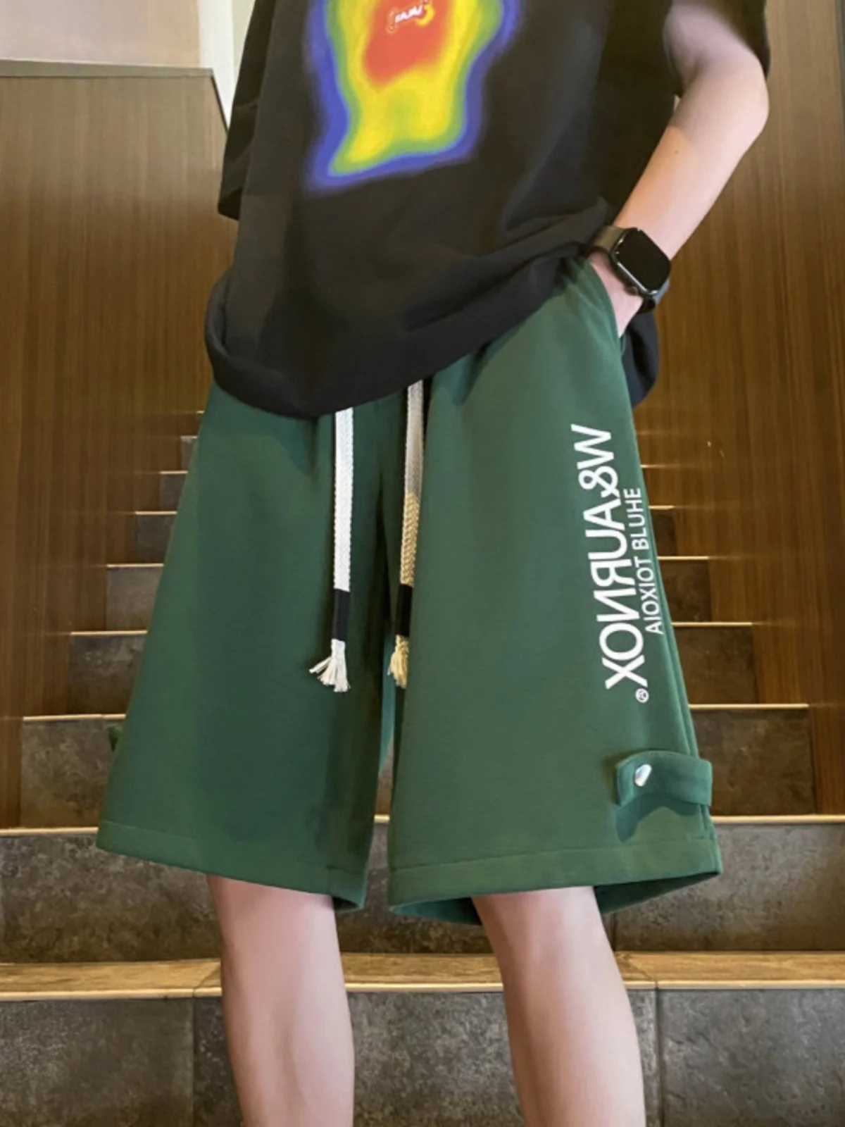 

Свободные баскетбольные шорты для подростков, летние повседневные спортивные брюки в американском ретро-стиле с эластичной талией и прямыми штанинами, пляжные штаны