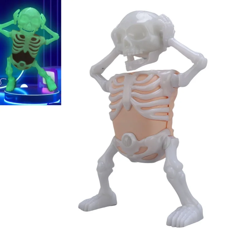 어둠 속에서 빛나는 춤추는 해골 장난감, 소리와 함께 재미있는 장식, 스트레스 해소 해골 피규어, 남자아이들을 위한 장난감