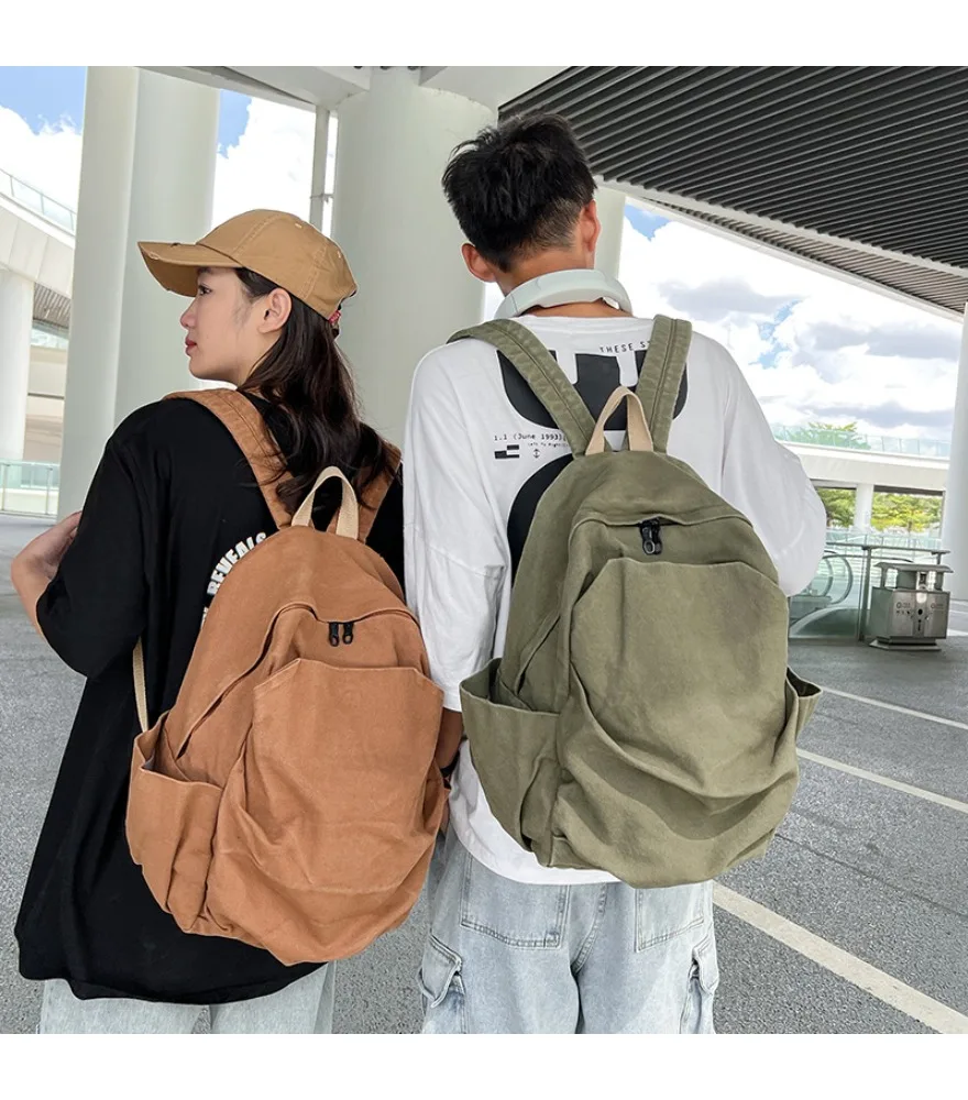 

Washed backpack women's new canvas art college style student schoolbag leisure personality backpack tide