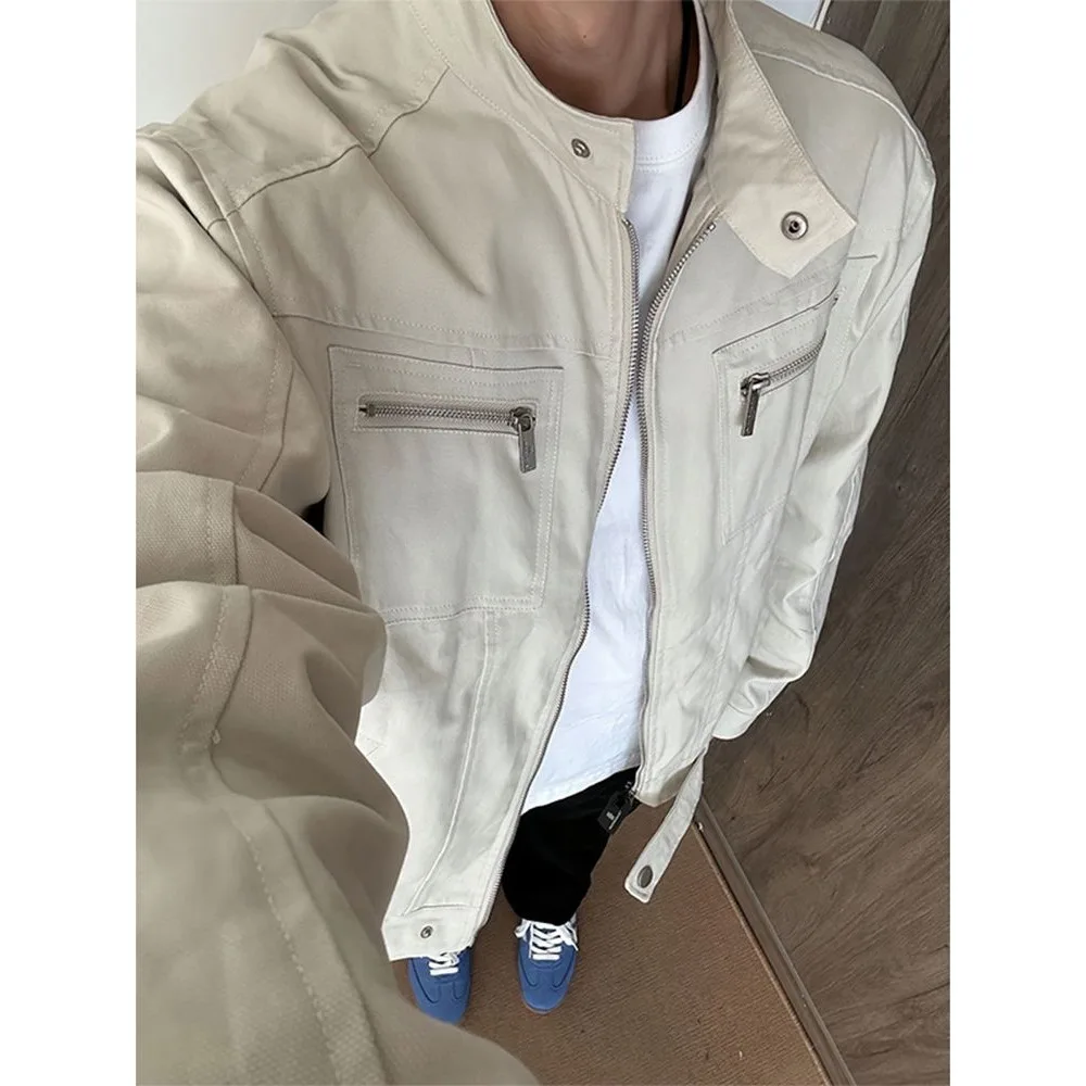 

American Retro Stand Collar Jaet Men's Autumn Winter Sle Trendy High-End Cleanfit New Upaded Workwear Jaet