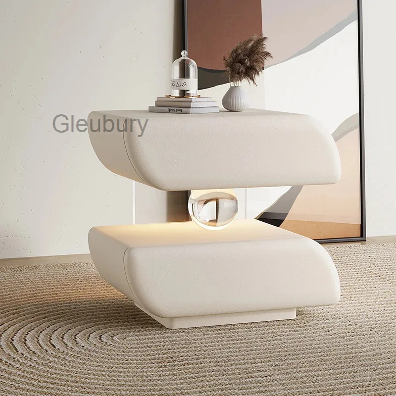 Mesitas de noche nórdicas, elegantes, de color crema, con diseño moderno y de alta calidad, ideales para dormitorios. Muebles creativos para dormitorios.