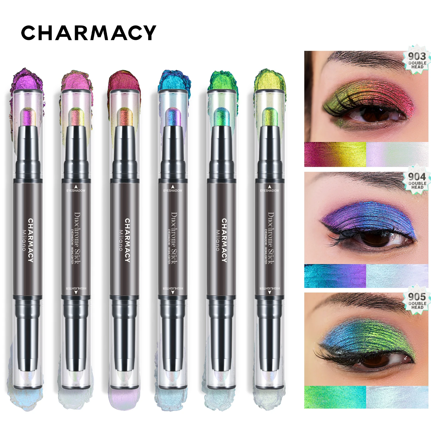 CHARMACY 2 In 1 Duochrome Eyeshadow Pen Profesional Contouring Foundation Highlighter Waterproof Glitter Portable Maquillaje