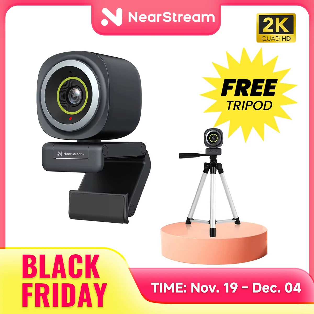 

NearStream 1080P@60FPS USB Webcam with AI Noise-Canceling Microphone Software Auto Focus PC Camera With Microphone Plug-and-Play