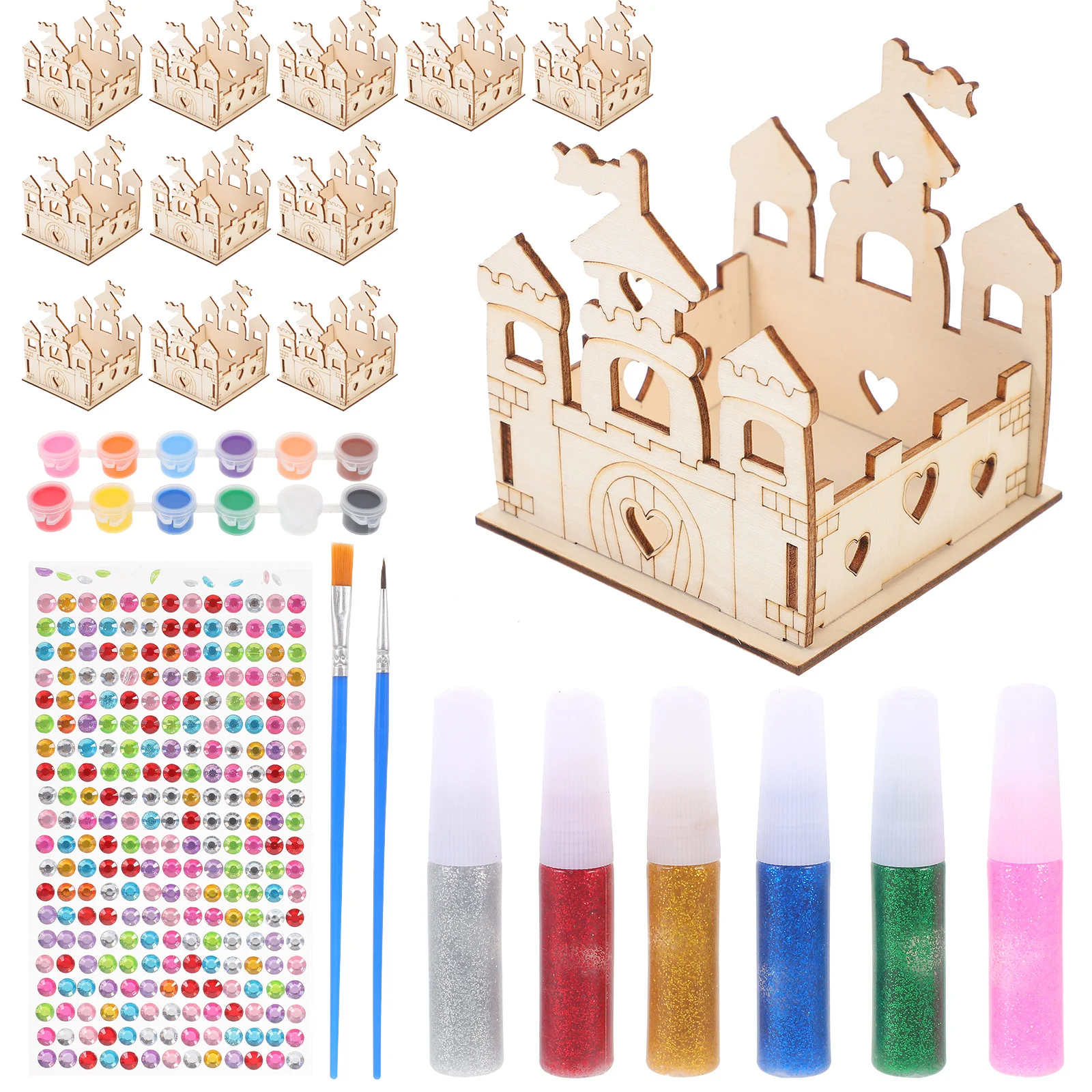 1 conjunto de kit de madeira sem pintura, casinha diy para crianças, construção pintável, jogo de atividades criativas, projeto de arte educacional